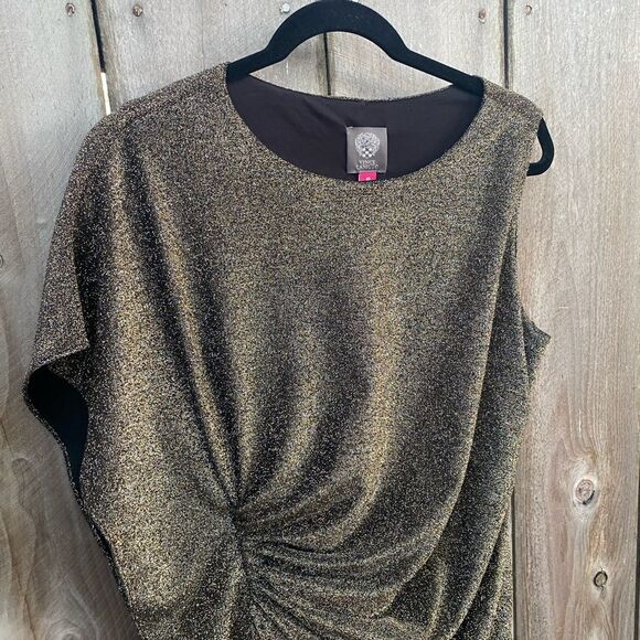 VInce Camuto Gold Metallic Ruffle Dress Size. 10 - Picture 4 of 5